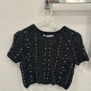Zara Black Knit Crop Top with Jewel Details